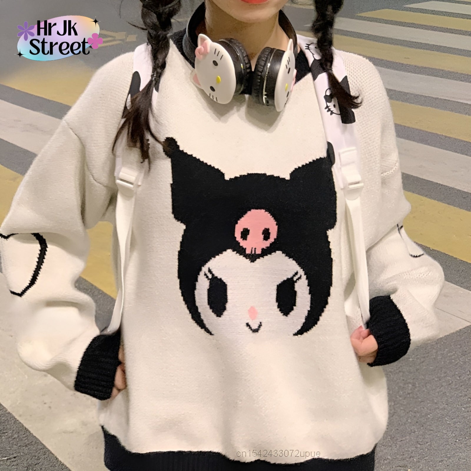 Kuromi Sweater Sanrio | Back to School Y2K Sweater | Women Cartoon Pullovers | Soft Female Fashion for Winter & Fall