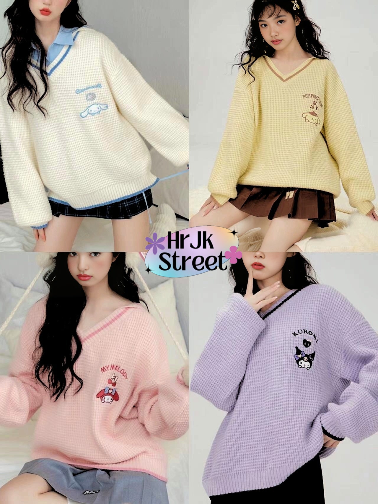 Cinnamoroll, PomPomPurin, My Melody & Kuromi Knit Sanrio Sweater | Cute Soft Spring Autumn Sweater Top