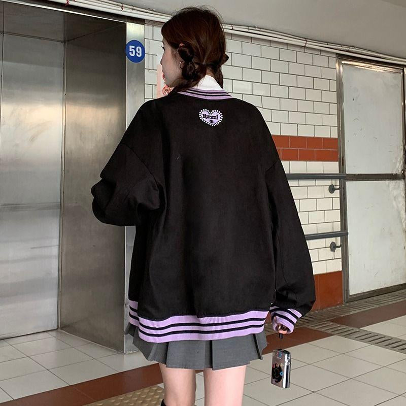 Kuromi Oversized Jacket - Y2K Harajuku Baseball Coat - Women's Streetwear Spring/Autumn Bomber Outwear