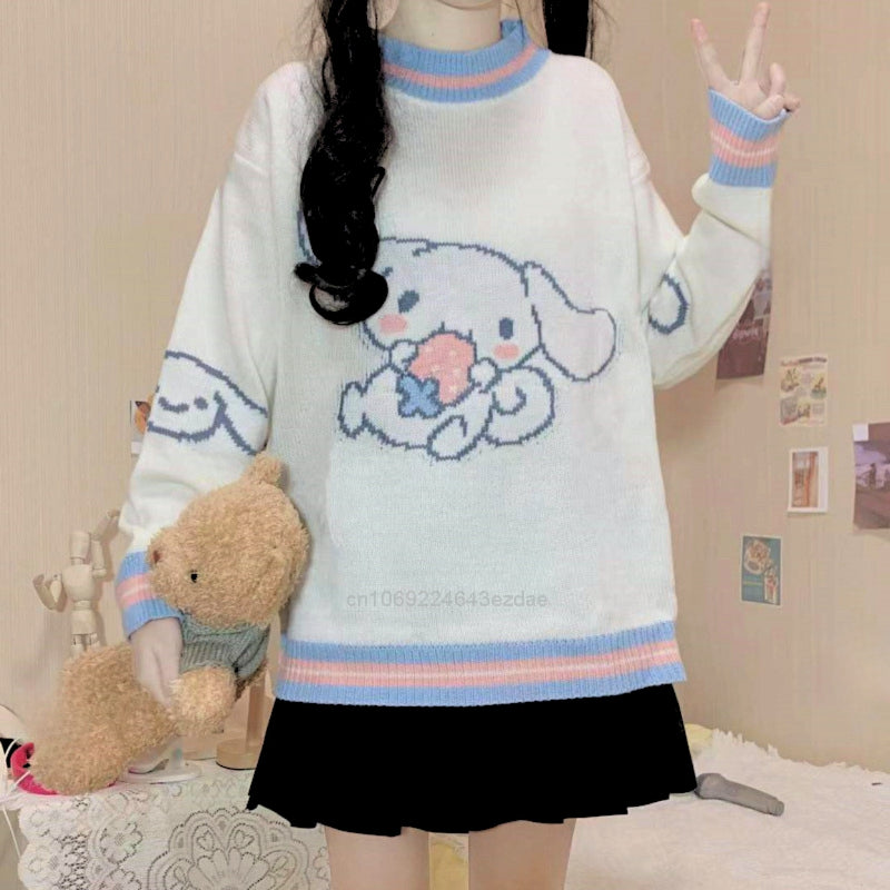 Cinnamoroll Knitted Sweater | Autumn Fashion for School | Cute Y2K Girl Trend | Soft Korean Street Style | Women's Sweatshirt